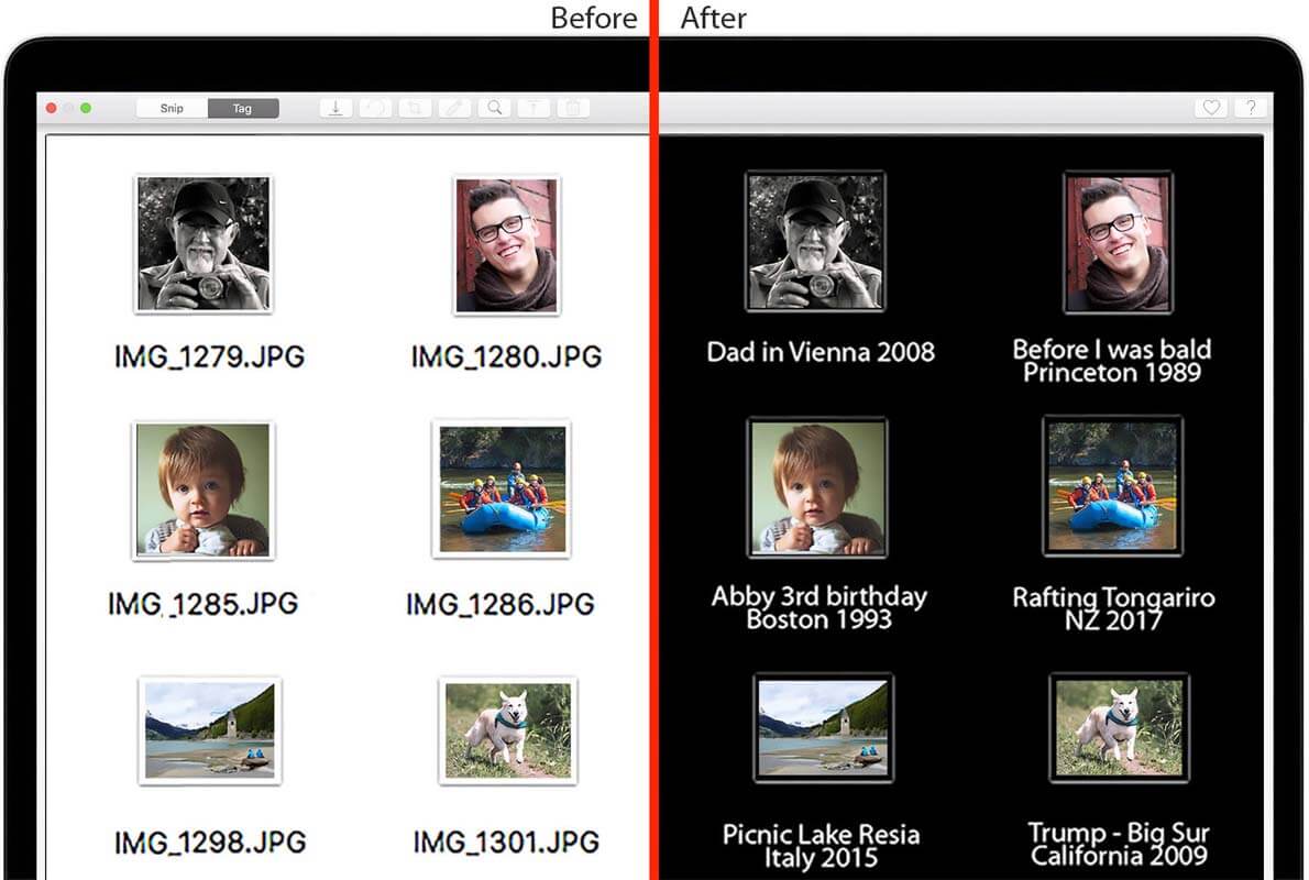 SnipTag app batch rename photos