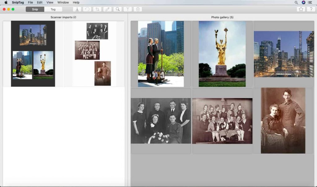 SNIP is sniptag app's function for auto-cropping scanned photos