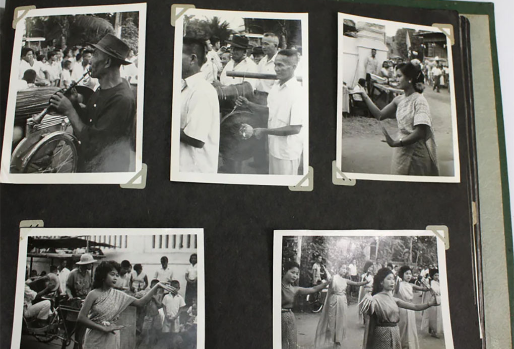 Old B&W photo album page with 5 photos